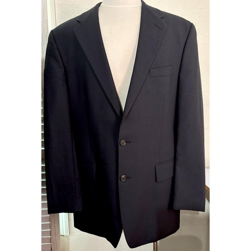 Vtg 90s Chaps Ralph Lauren Wool Houndstooth Blazer  Mens 44T Blue  Sport Coat